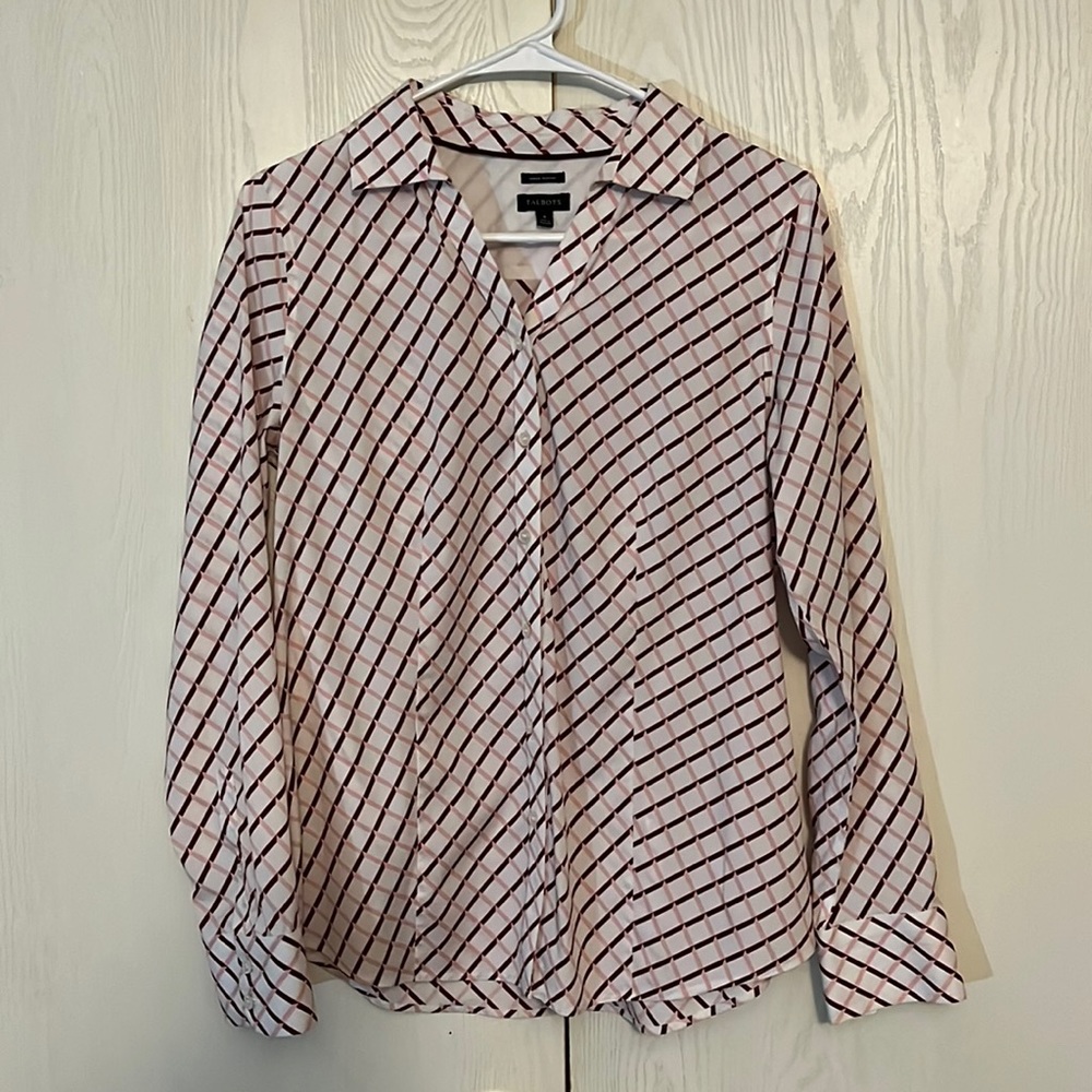 Talbots Button Front L/S Print Blouse - image 1